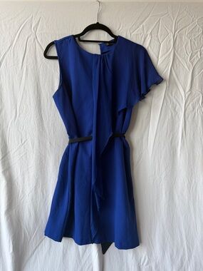 Zara One-Shoulder Ruffle Dress in Royal Blue